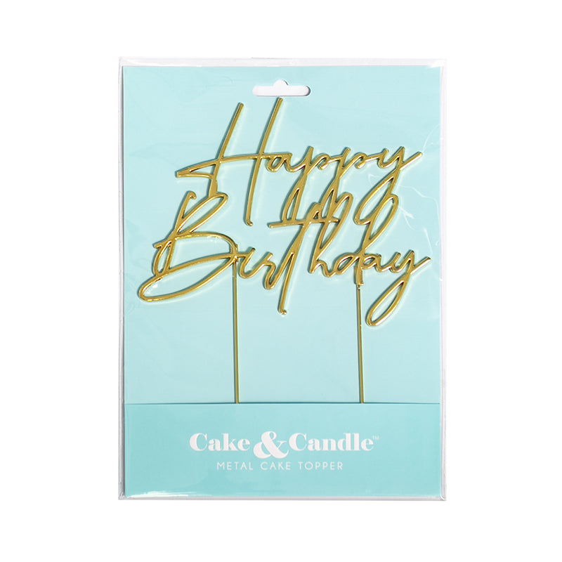 Cake & Candle Metal Cake Topper Happy Birthday 4 Gold
