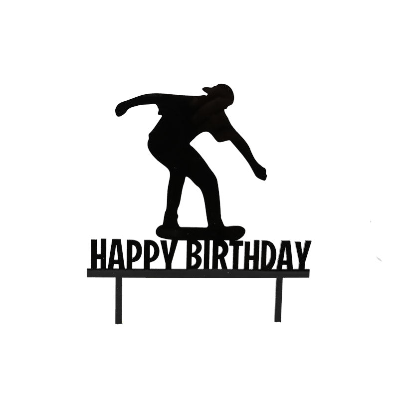 Sugar Crafty Skater Happy Birthday Cake Topper Black