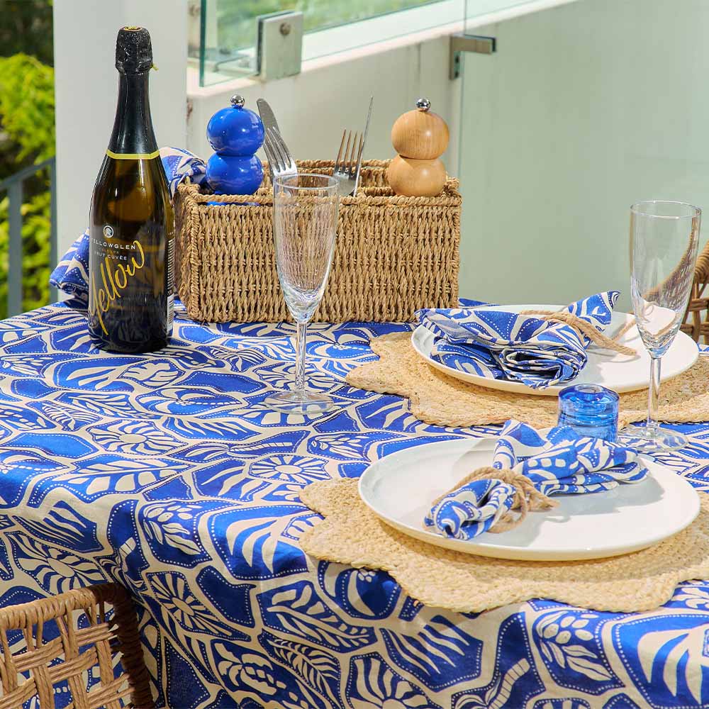 Annabel Trends Linen Cotton Tablecloth Blue Oasis Medium 138cm x 240cm