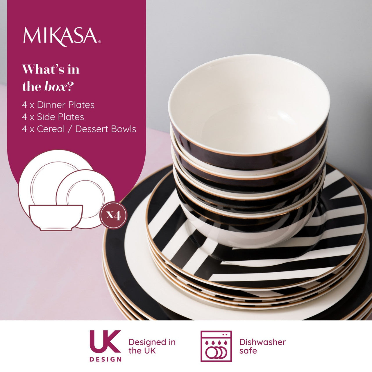 Mikasa Luxe Deco Fine China Dinner Set 12 Piece