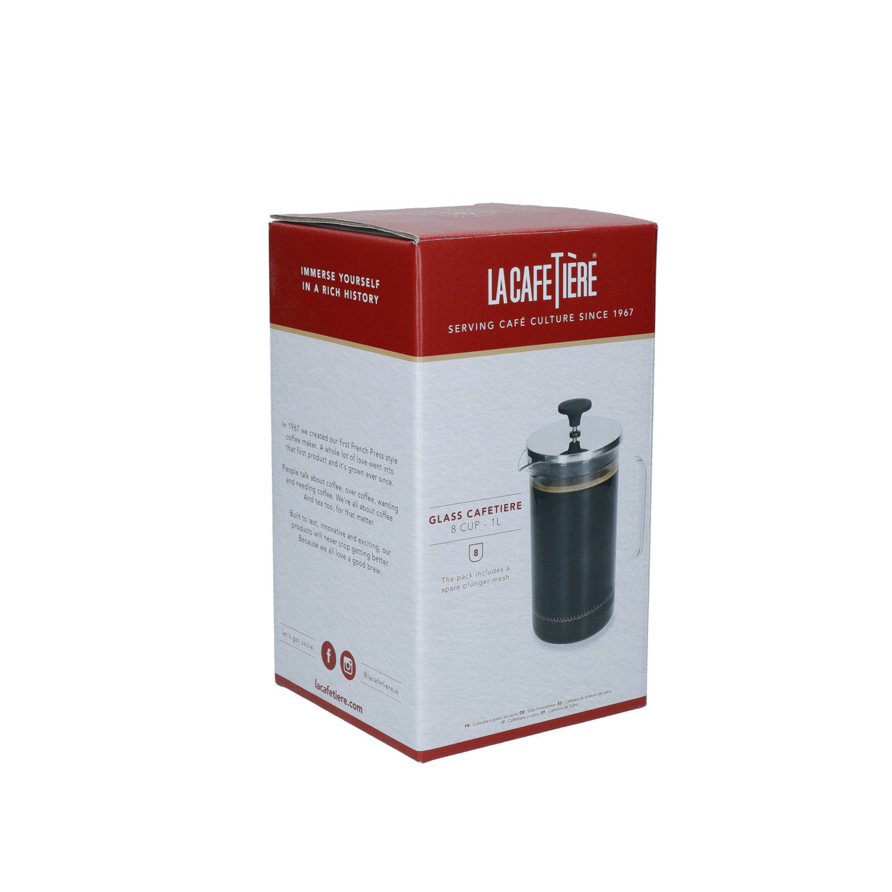 La Cafetière Glass Cafetière 8 Cup / 1L (Clear & Black)