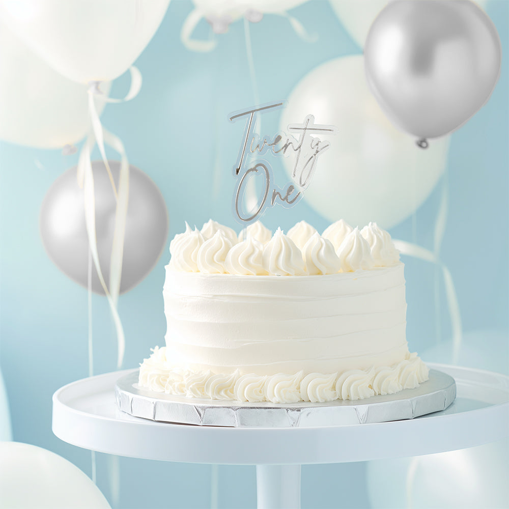Cake & Candle Layered Cake Topper 21 Silver & Clear