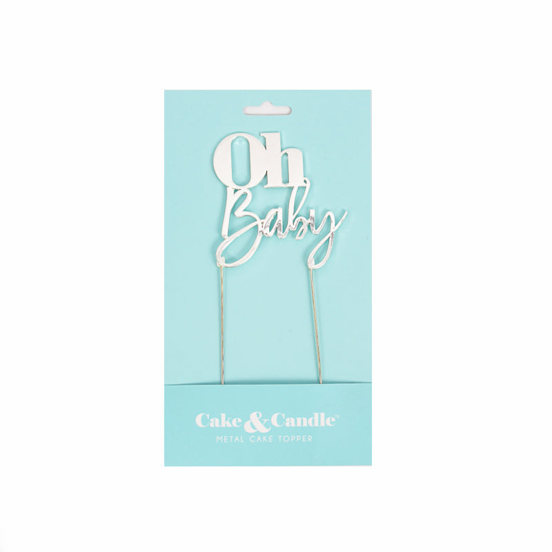 Cake & Candle Metal Cake Topper Oh Baby Silver