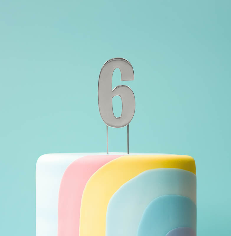 Cake & Candle Bold Cake Topper Number 6 Silver