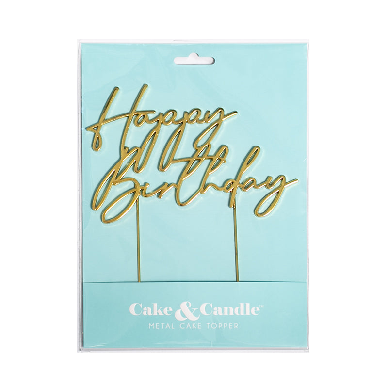 Cake & Candle Metal Cake Topper Happy Birthday 3 Gold