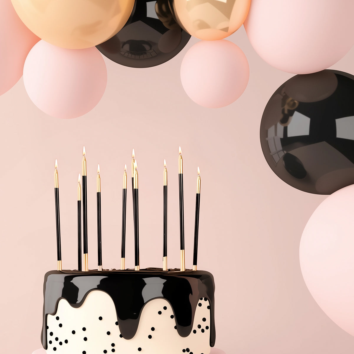 Cake & Candle Double Dipped Cake Candles Gold & Black 15cm 12 Pack