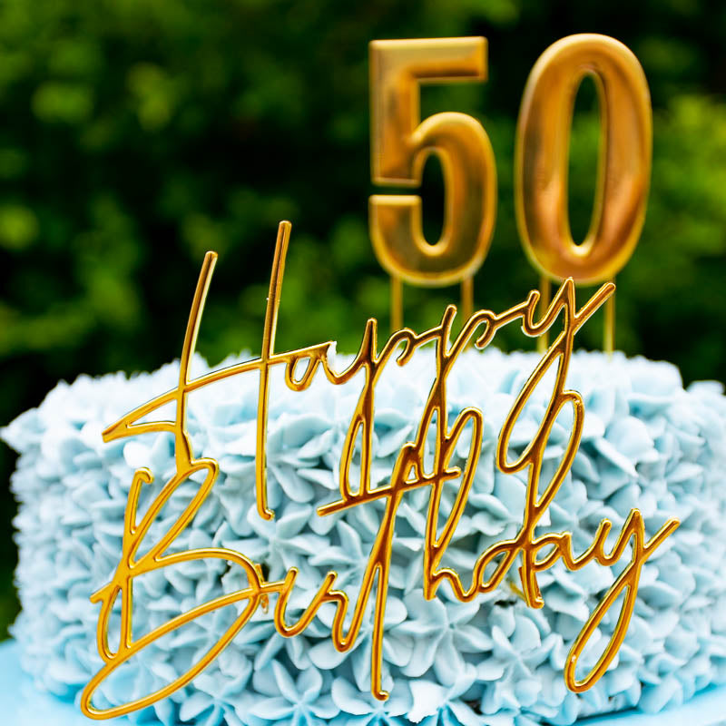 Cake & Candle Metal Cake Topper Happy Birthday 4 Gold