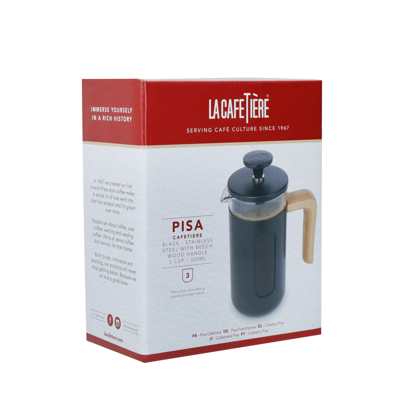 La Cafetière Pisa Stainless Steel Cafetière 3 Cup / 350ml (Black)