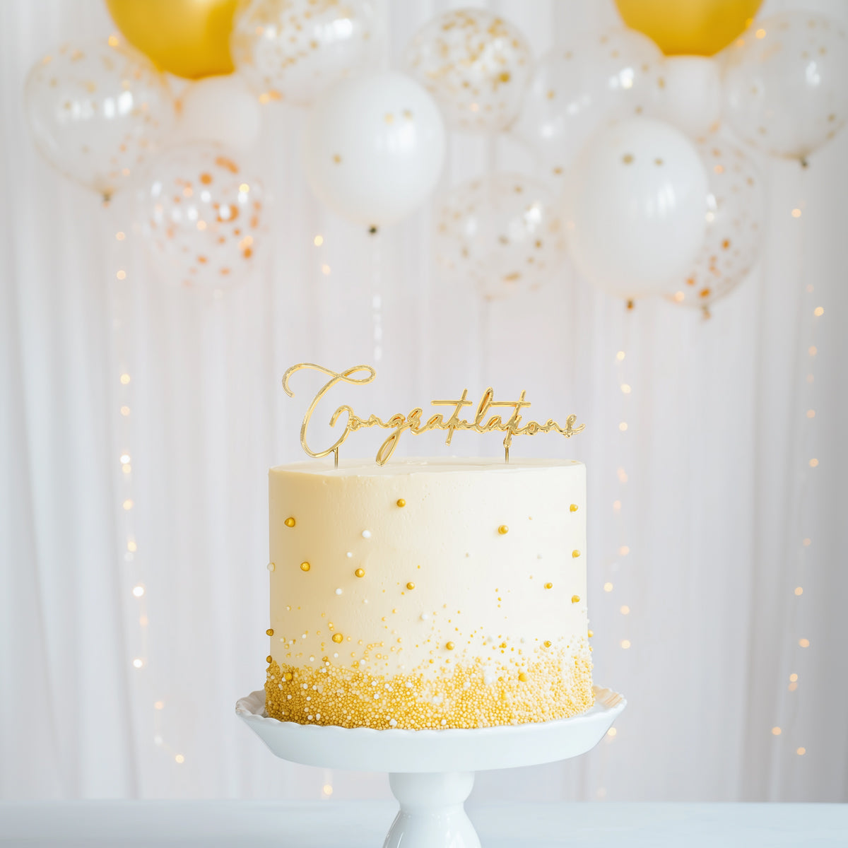 Cake & Candle Metal Cake Topper Congratulations Gold