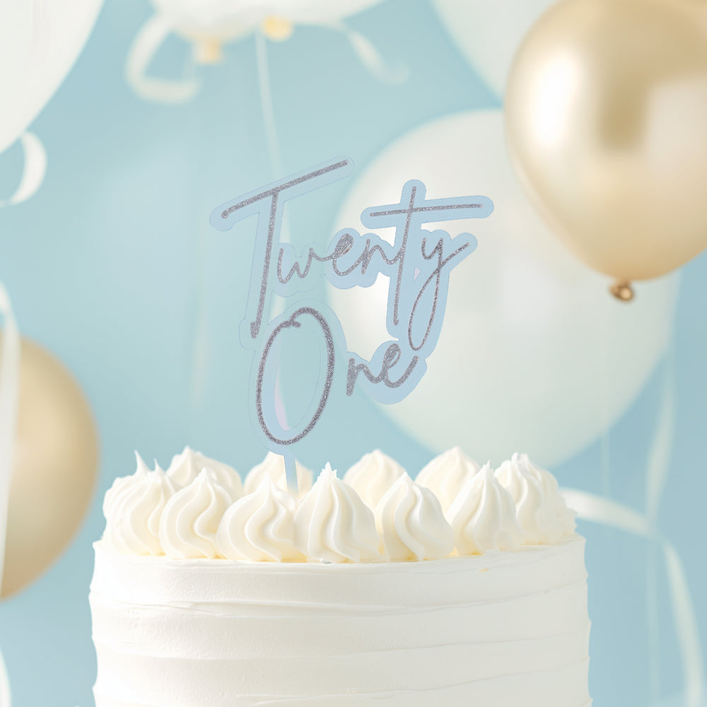 Cake & Candle Layered Cake Topper 21 Silver Light Blue