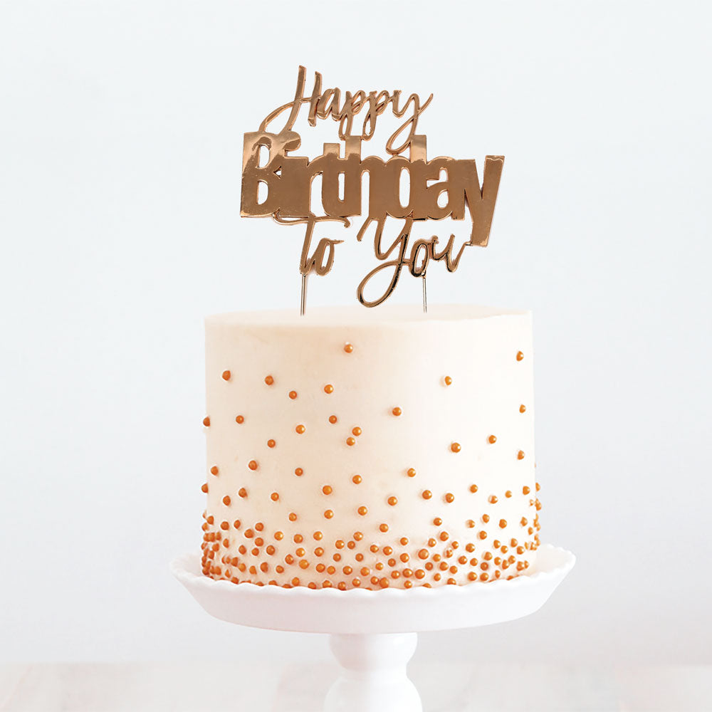 Cake & Candle Metal Cake Topper Happy Birthday to You Rose Gold