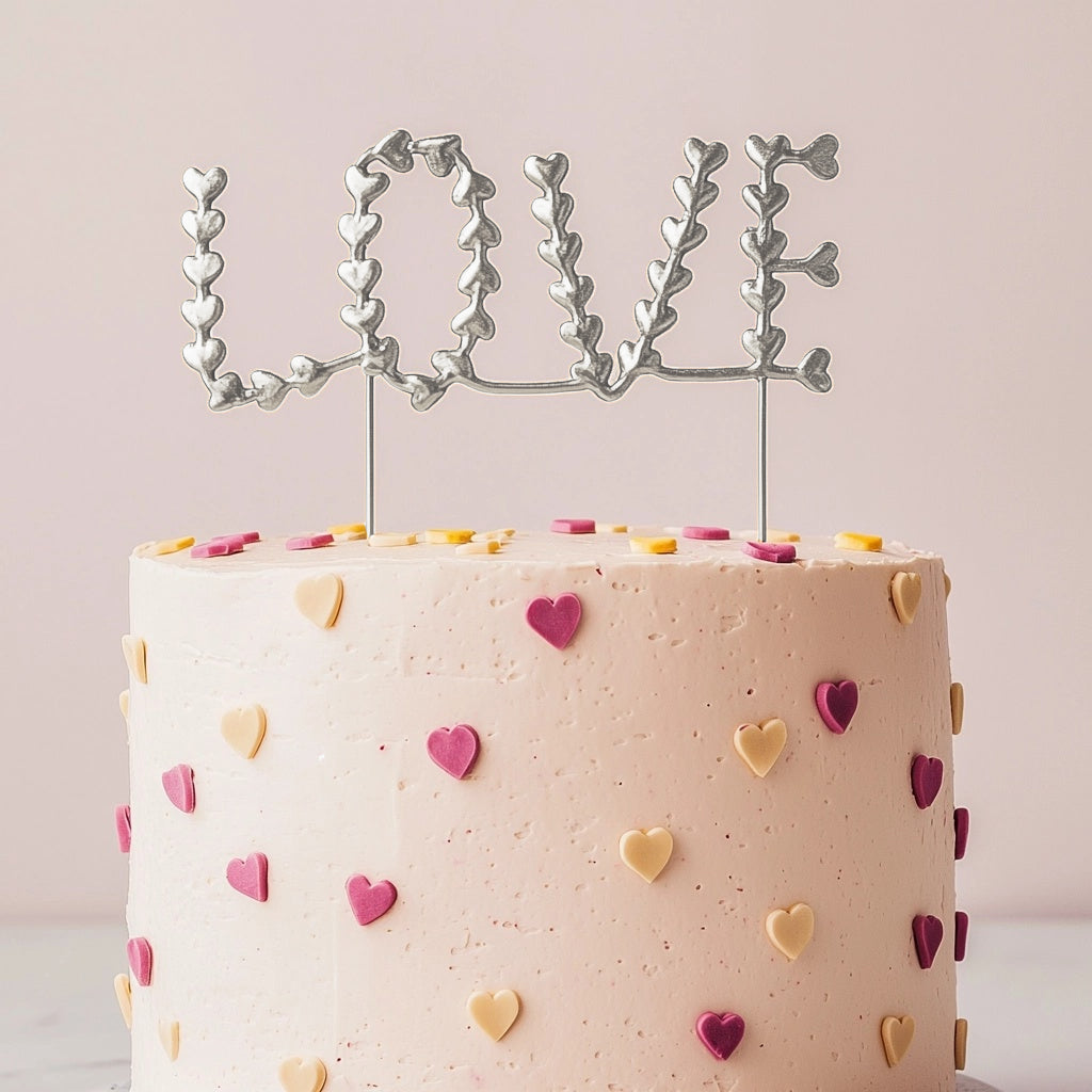 Cake & Candle Metal Cake Topper Love Silver