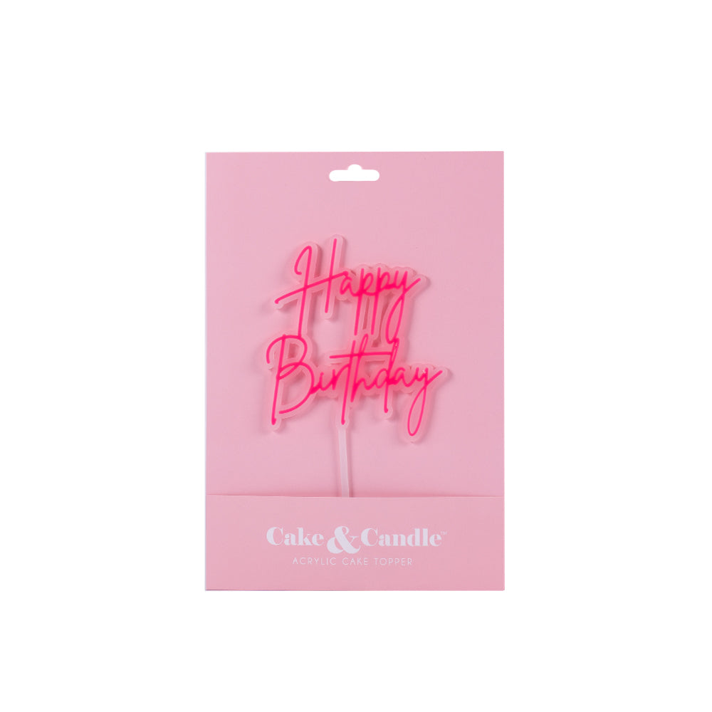 Cake & Candle Opaque Layered Cake Topper Happy Birthday Hot Pink