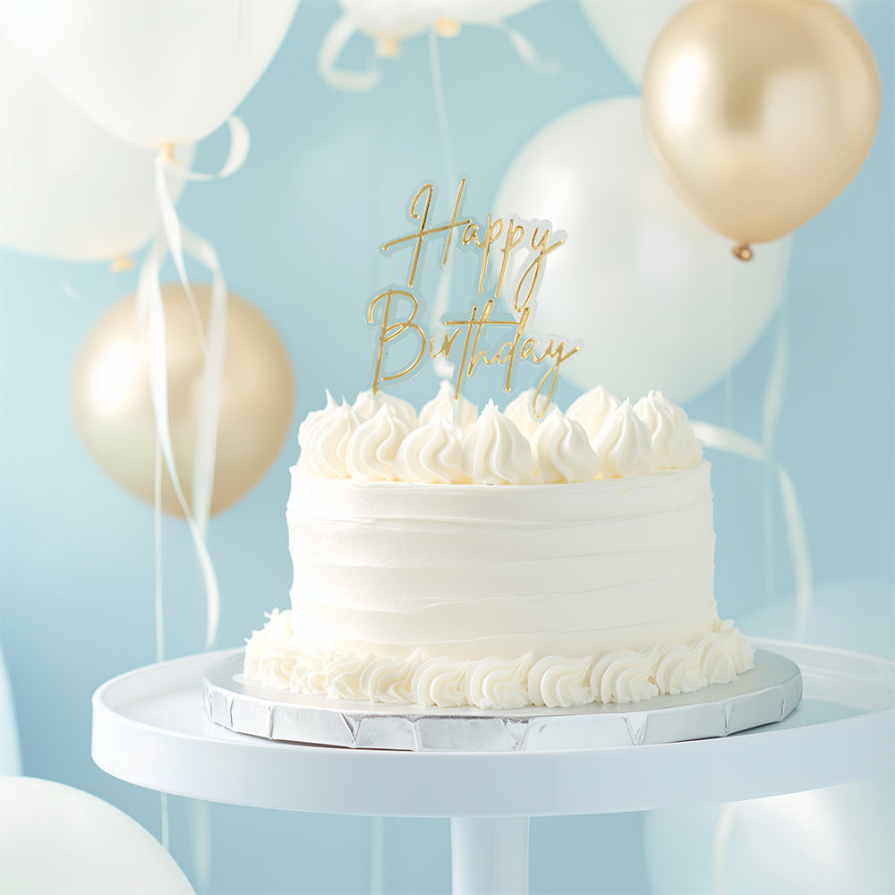 Cake & Candle Layered Cake Topper Happy Birthday Gold & Clear