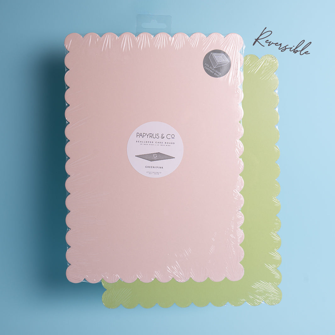Papyrus Dual-Colour Scalloped Cake Board Rectangle Pink & Green