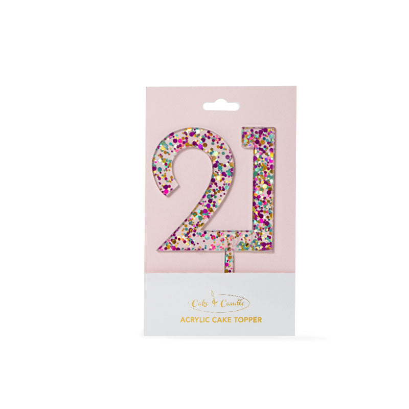 Cake & Candle Glitter Number 21 Cake Topper Rainbow