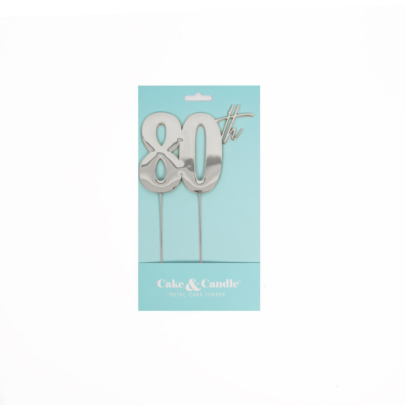 Cake & Candle Metal Cake Topper 80th Silver