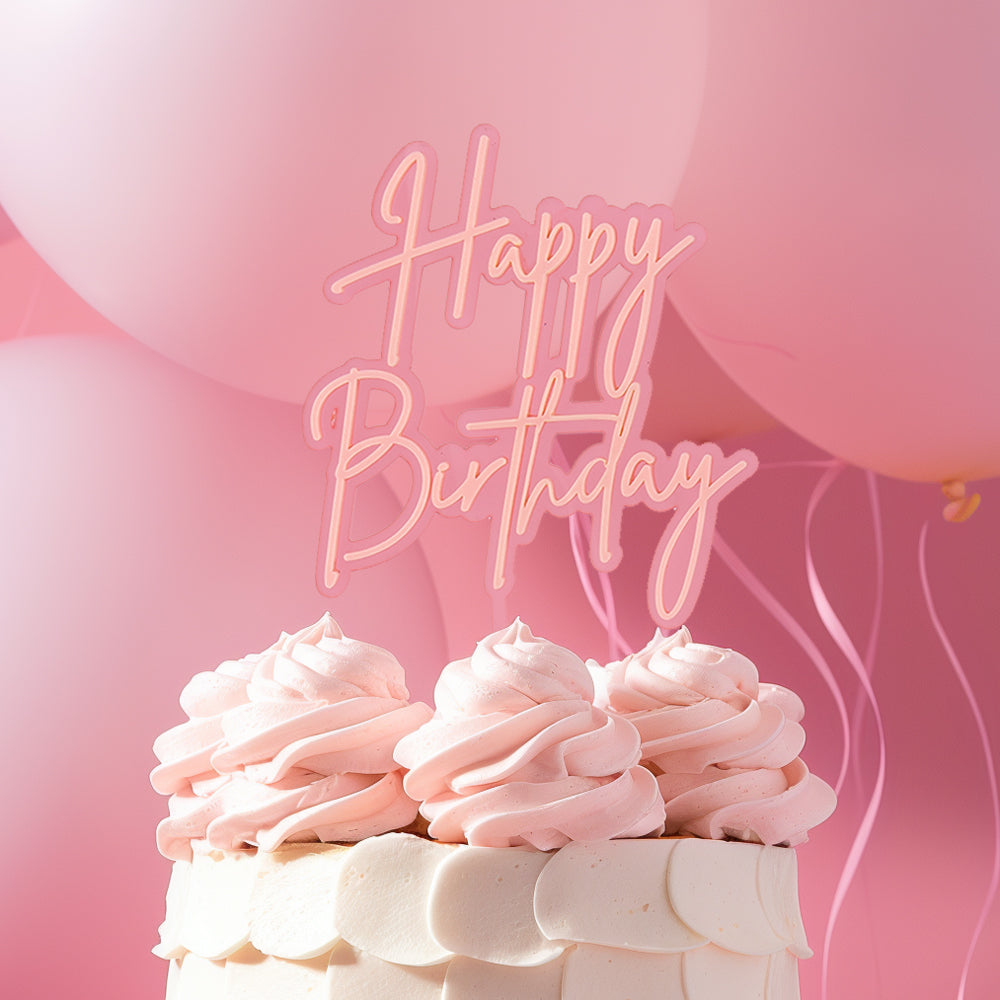 Cake & Candle Opaque Layered Cake Topper Happy Birthday Pink