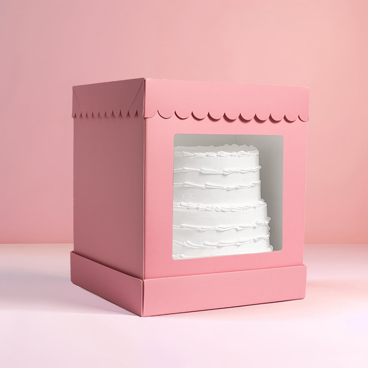 Papyrus Tall Scalloped Cake Box Pastel Pink 10 x 10 x 12in