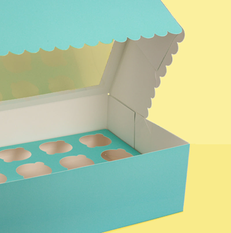 Papyrus Scalloped Tall Cupcake Box 12 Hole Pastel Blue