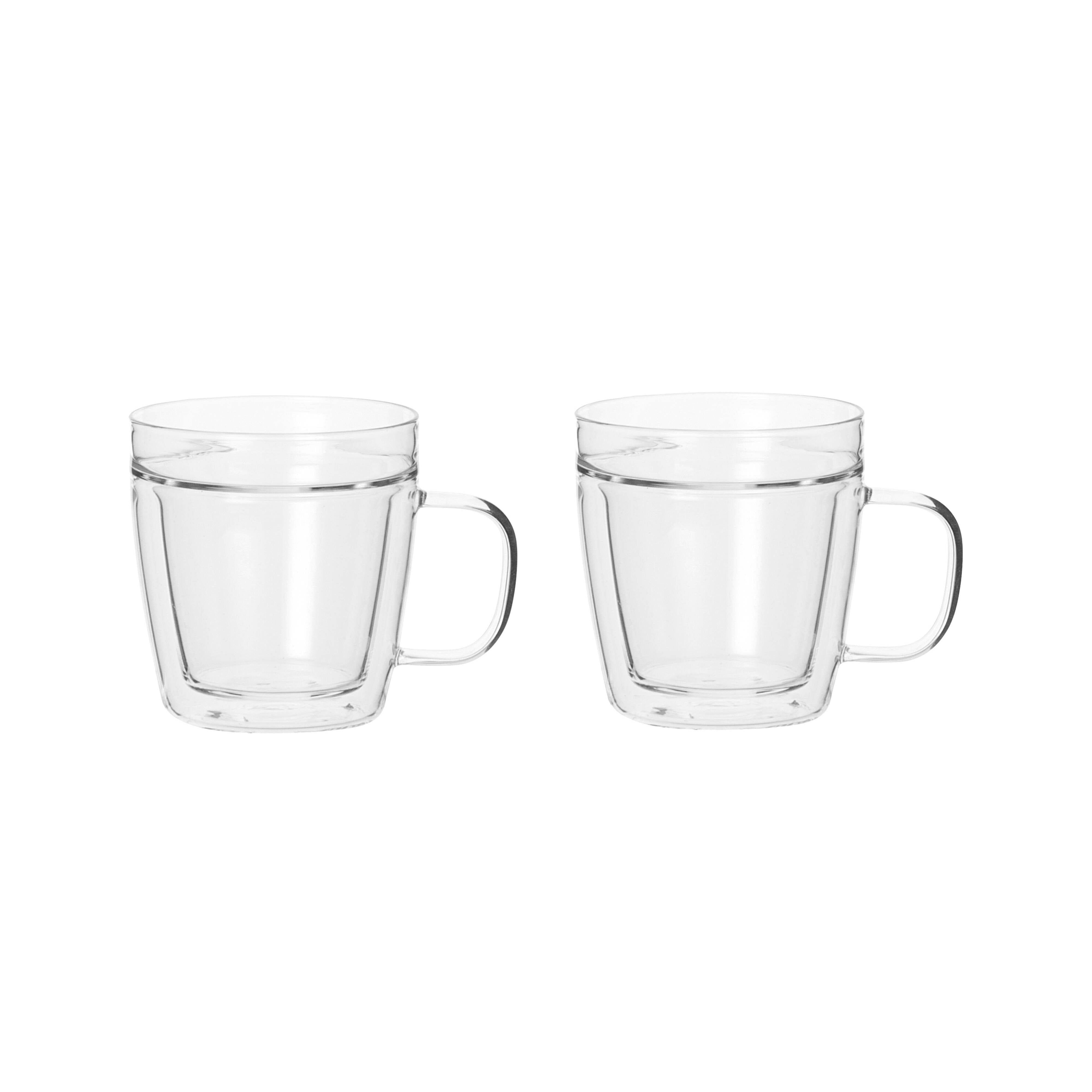 Leaf & Bean Double Wall Glass with Handle 90ml 2 Piece Set Clear