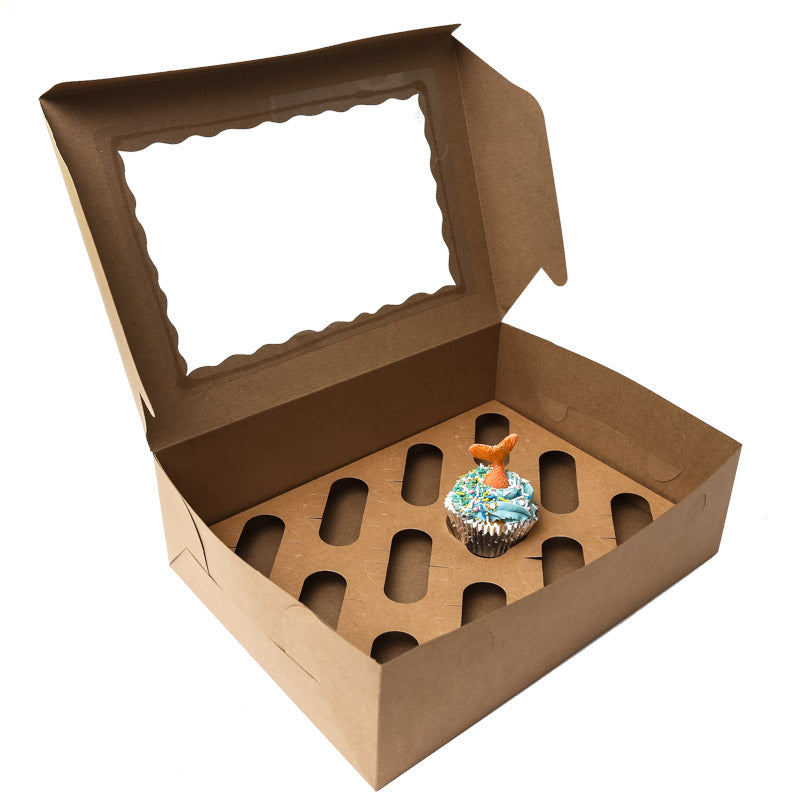 Bake Group Cupcake Box with PVC Window 12 Cupcake Brown