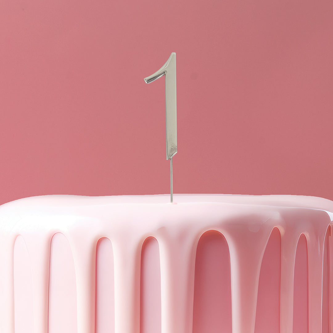 Cake & Candle Cake Topper Number 1 Silver 7cm