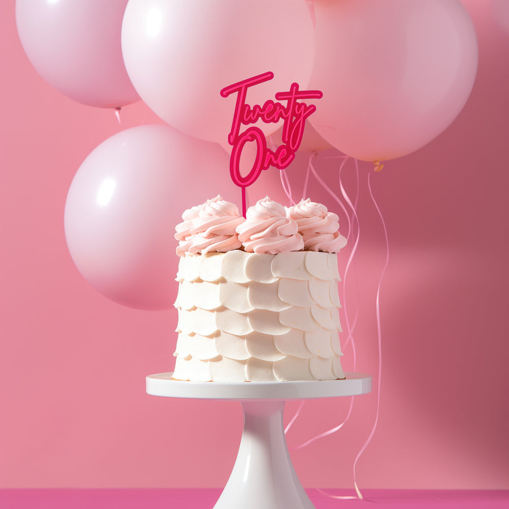 Cake & Candle Layered Cake Topper 21 Hot Pink & Pink