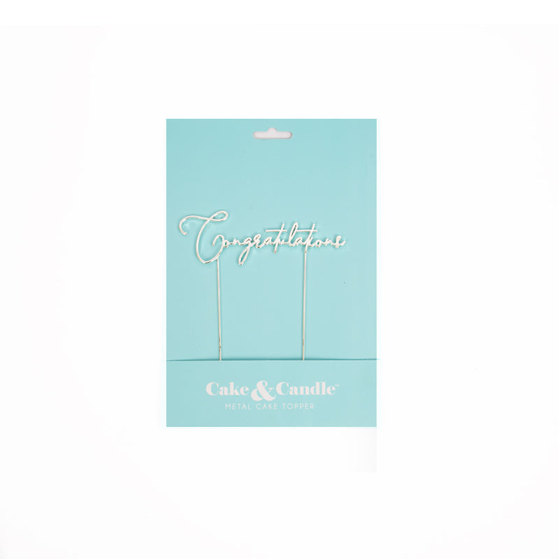 Cake & Candle Metal Cake Topper Congratulations Silver