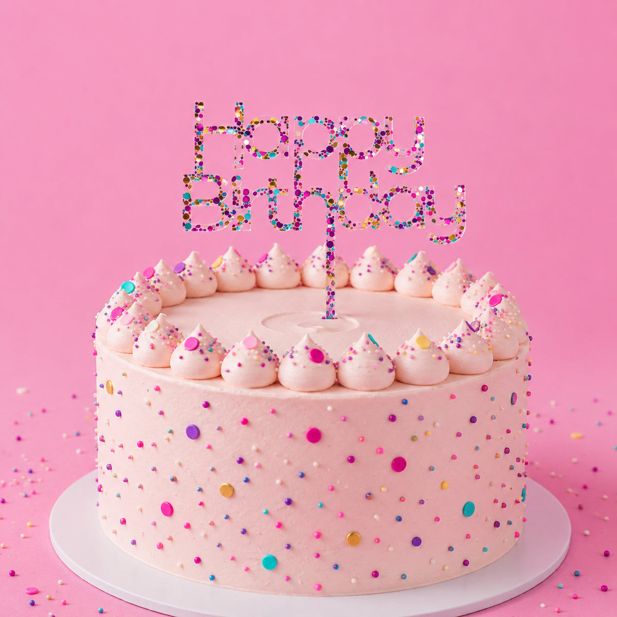 Cake & Candle Rainbow Glitter Happy Birthday 2 Cake Topper