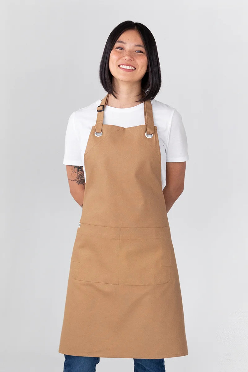 Aussie Chef Cantine Bib Apron - Khaki Brown