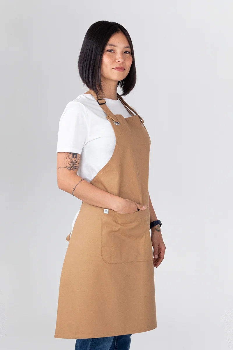 Aussie Chef Cantine Bib Apron - Khaki Brown