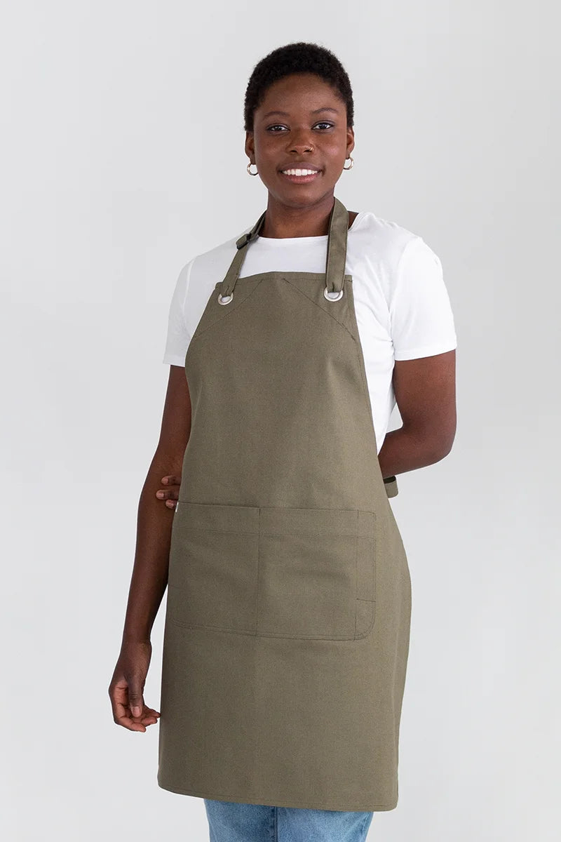 Aussie Chef Cantine Bib Apron - Olive Green