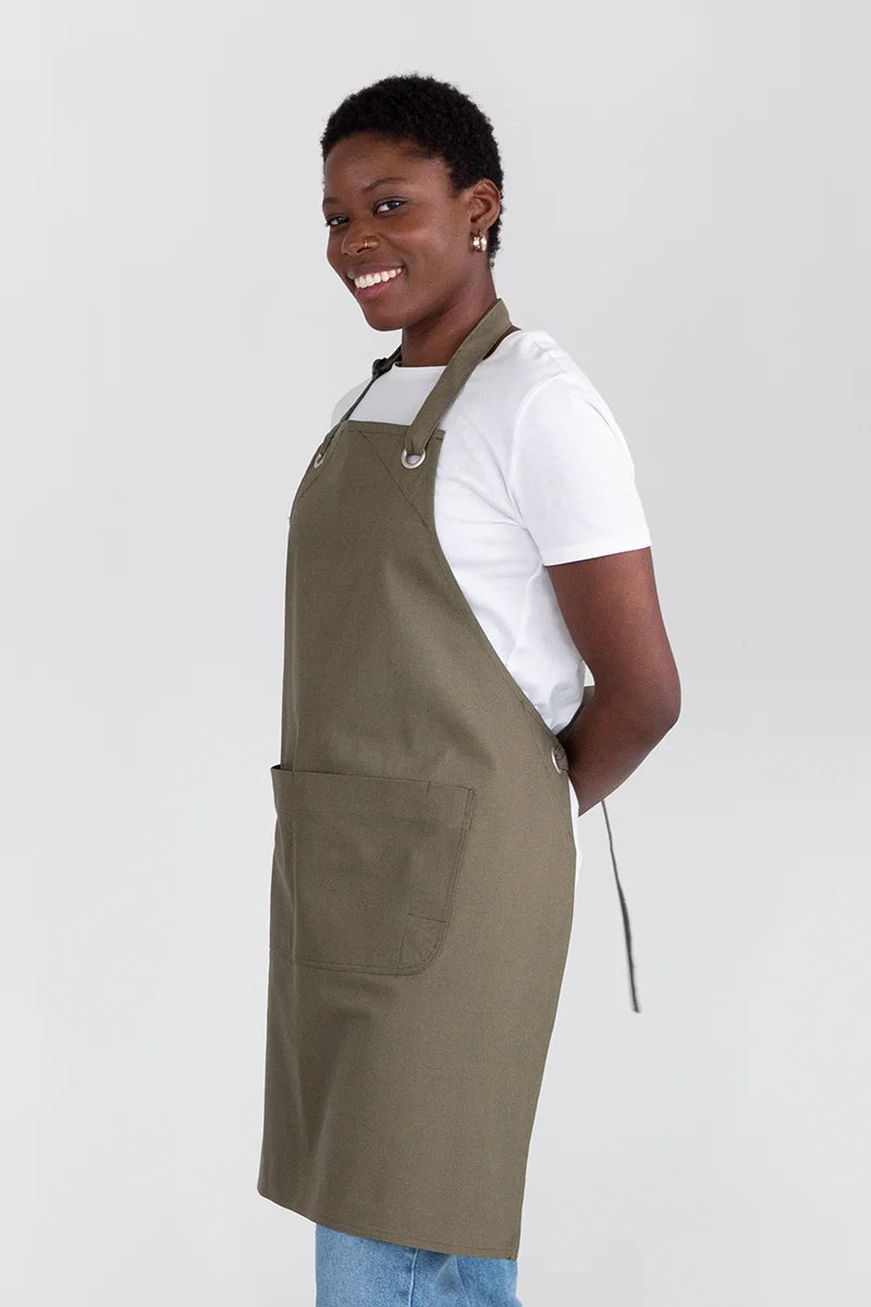 Aussie Chef Cantine Bib Apron - Olive Green