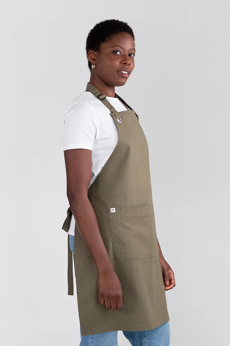 Aussie Chef Cantine Bib Apron - Olive Green