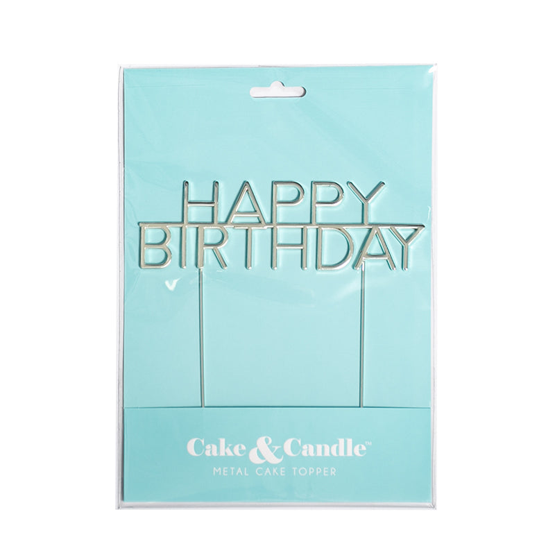 Cake & Candle Metal Cake Topper Caps Happy Birthday Silver