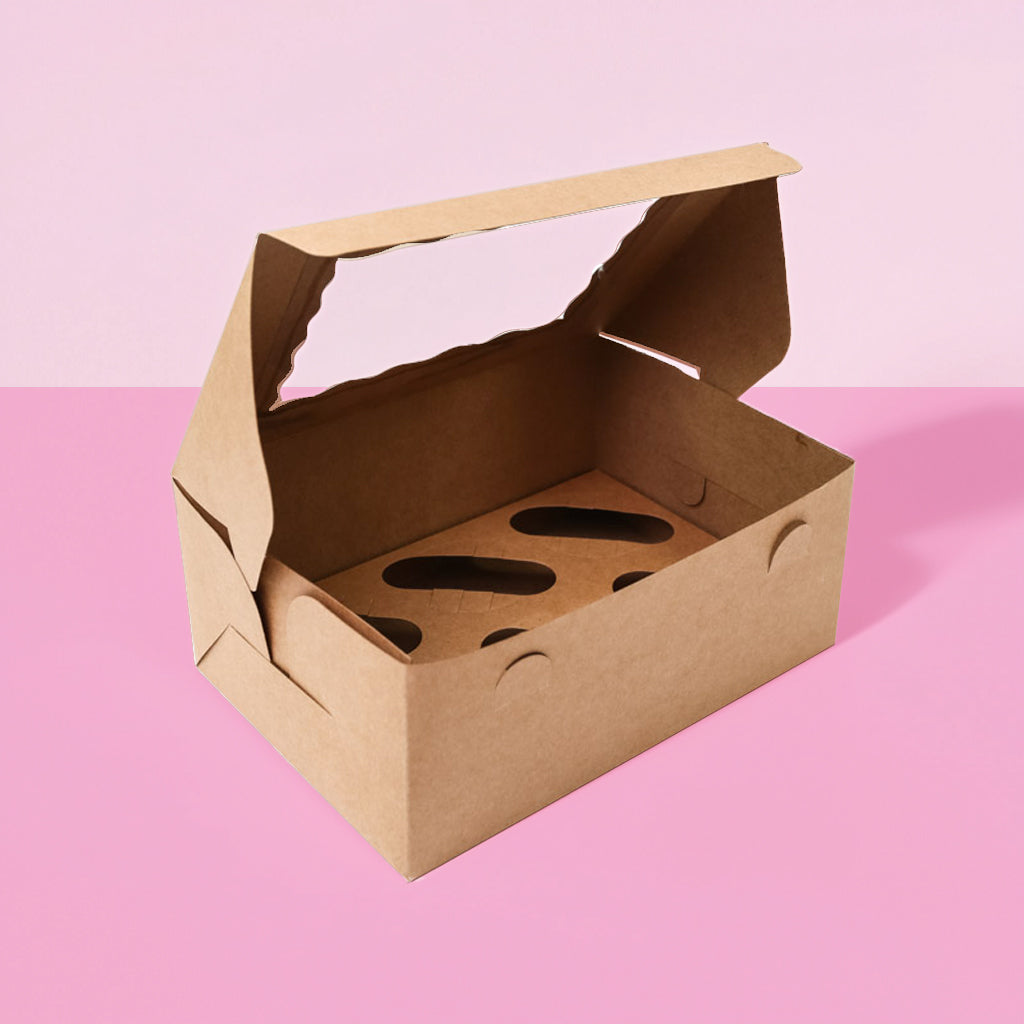 Bake Group Cupcake Box with PVC Window 6 Cupcake Brown