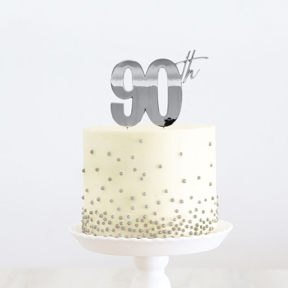Cake & Candle Metal Cake Topper 90th Silver
