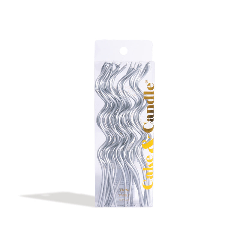 Cake & Candle Swirly Cake Candles Silver 13cm 16 Pack