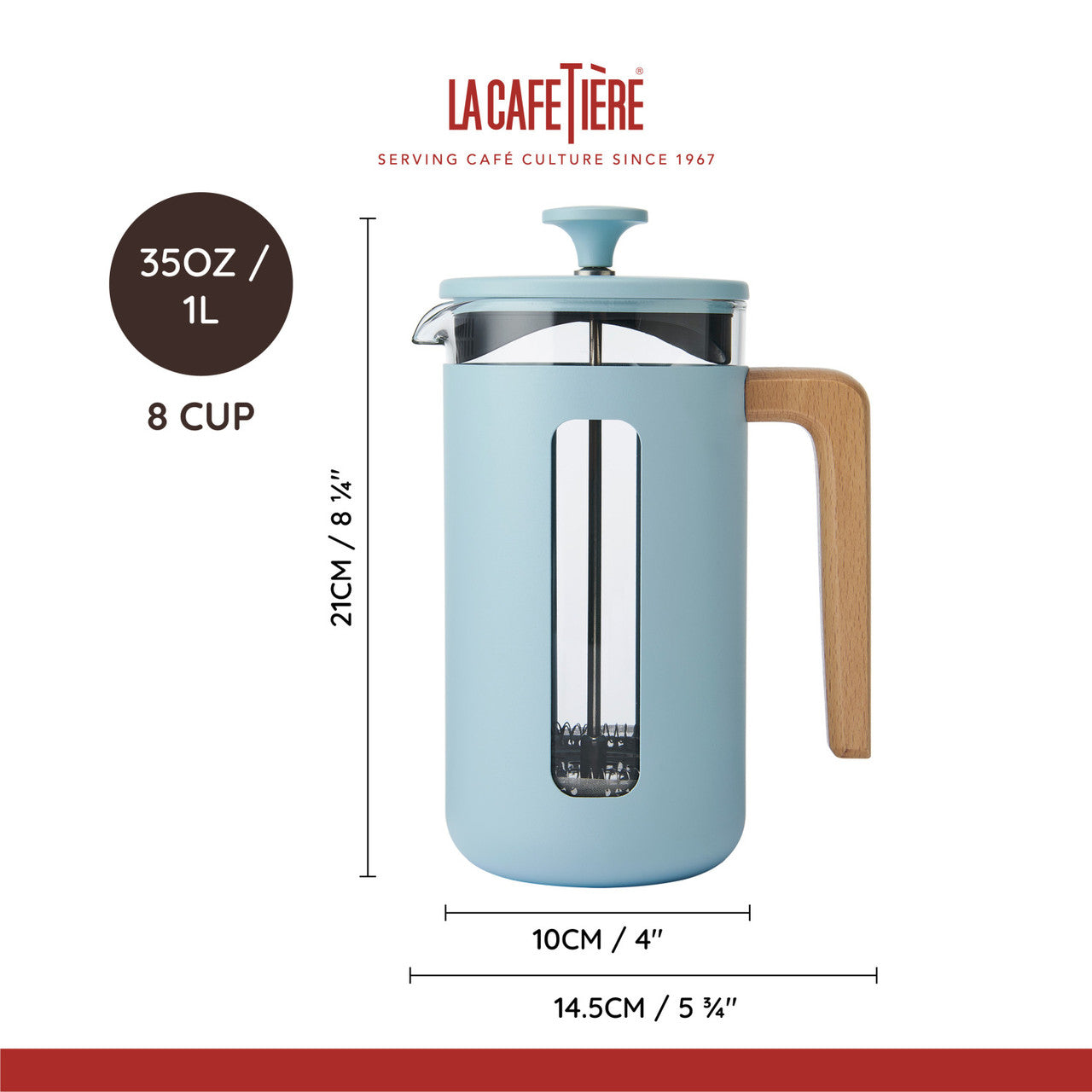 La Cafetière Pisa Stainless Steel Cafetière 8 Cup / 1L (Sky Blue)