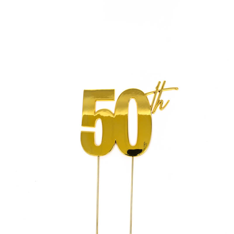 Cake & Candle Metal Cake Topper 50th Gold