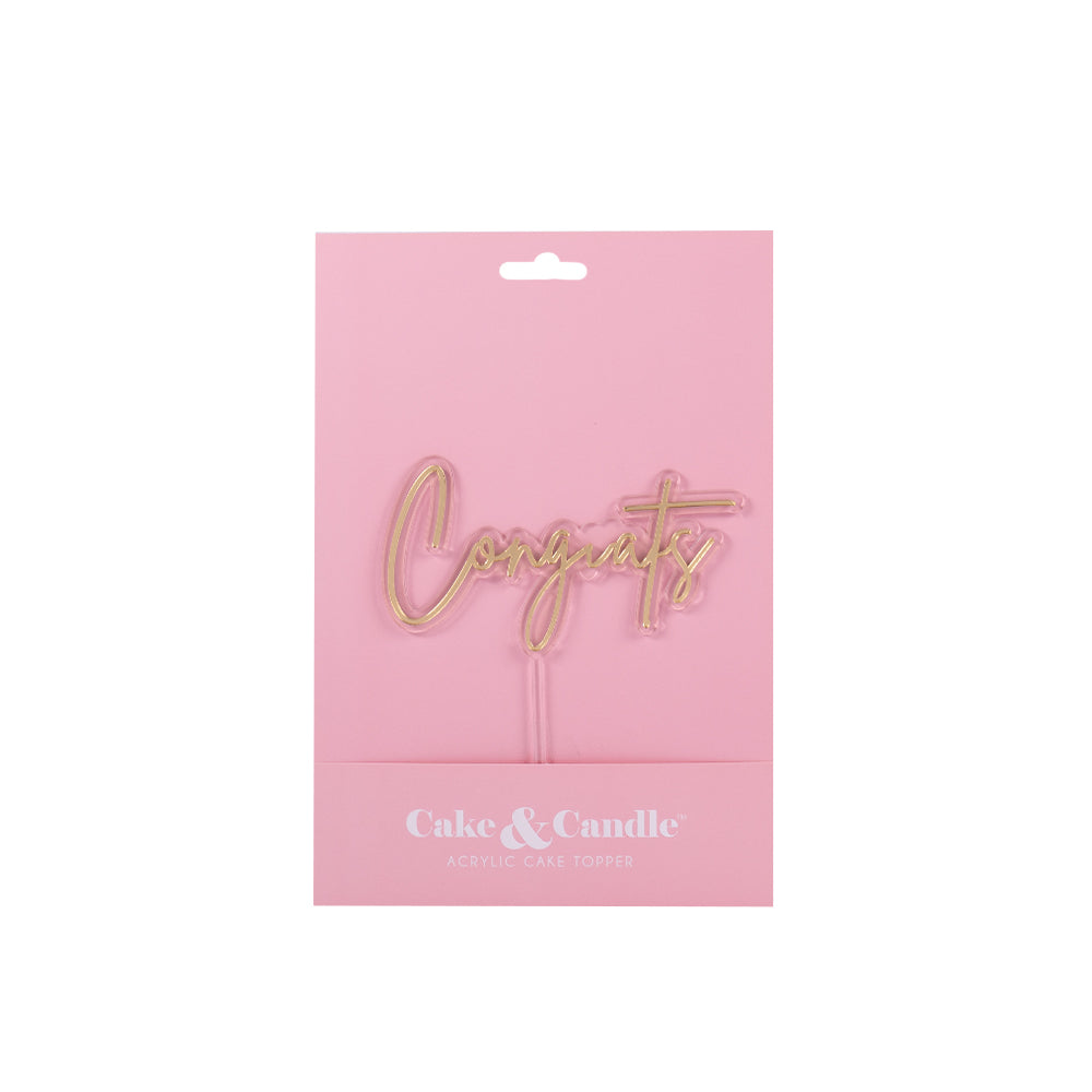 Cake & Candle Layered Cake Topper Congrats Gold & Clear