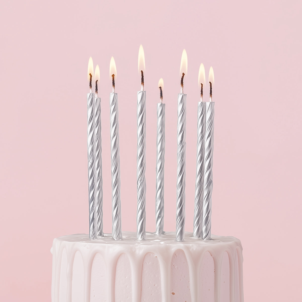Cake & Candle Spiral Cake Candles Silver 12 Pack