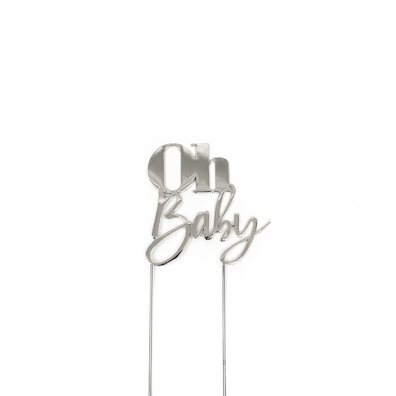 Cake & Candle Metal Cake Topper Oh Baby Silver