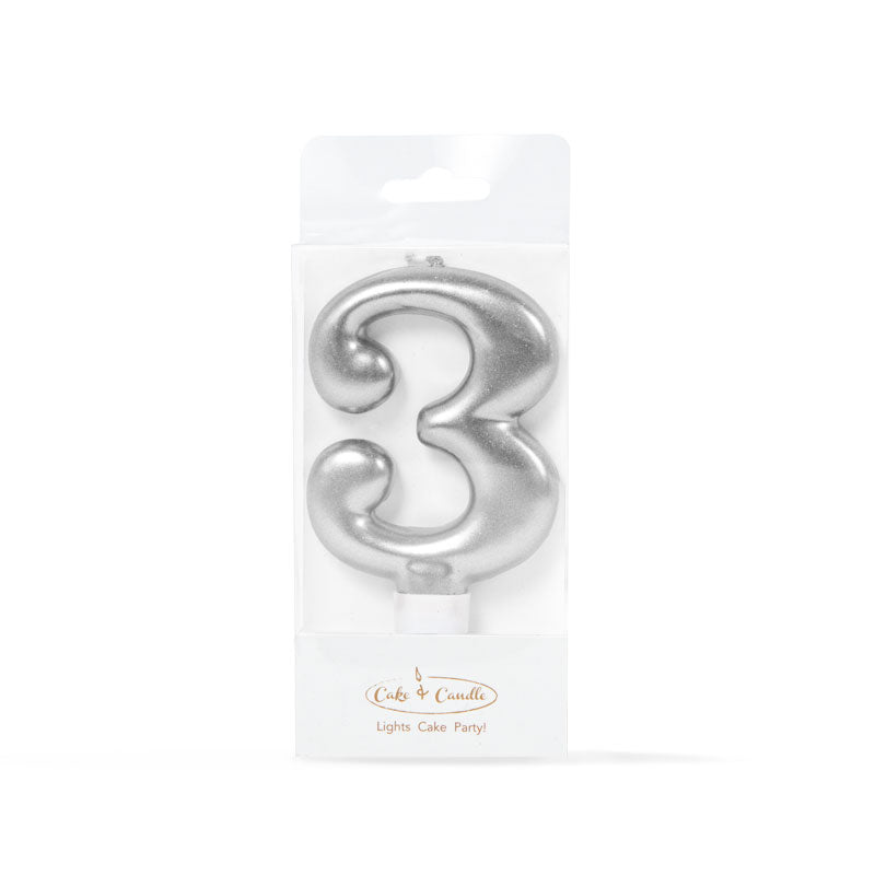 Cake & Candle Candle Number 3 Silver