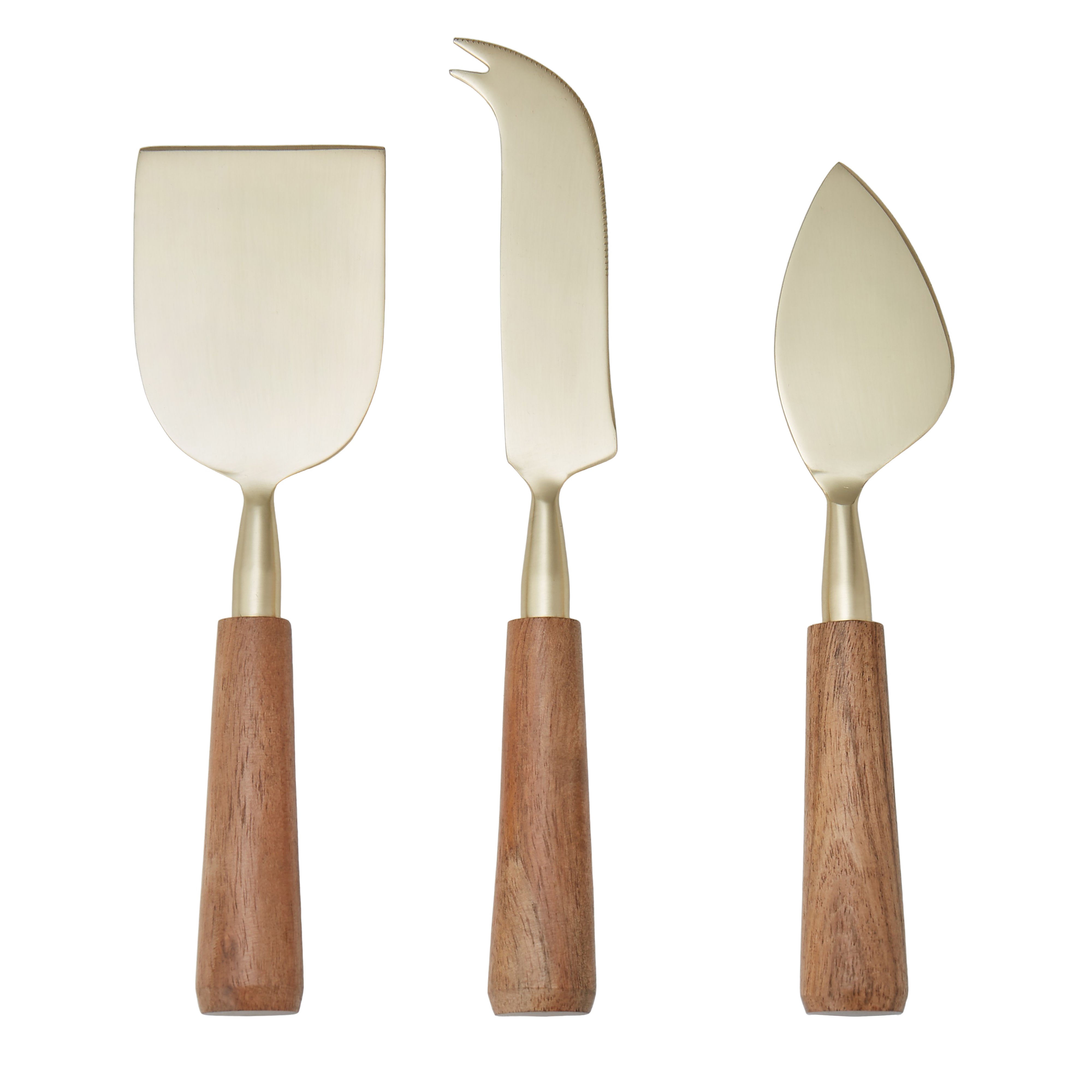Amalfi Acacia Wood & Stainless Steel Cheese Knife 3 Piece Set Gold & Walnut