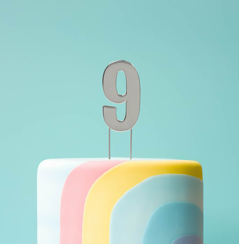 Cake & Candle Bold Cake Topper Number 9 Silver