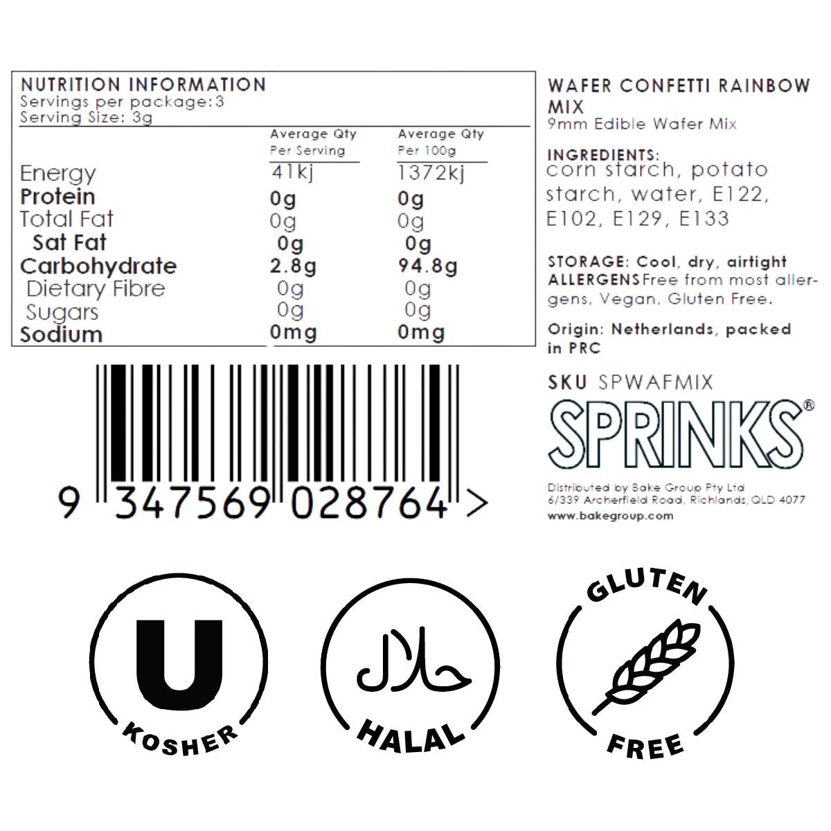 Sprinks Rainbow Mix Wafer Confetti Decorations 9g