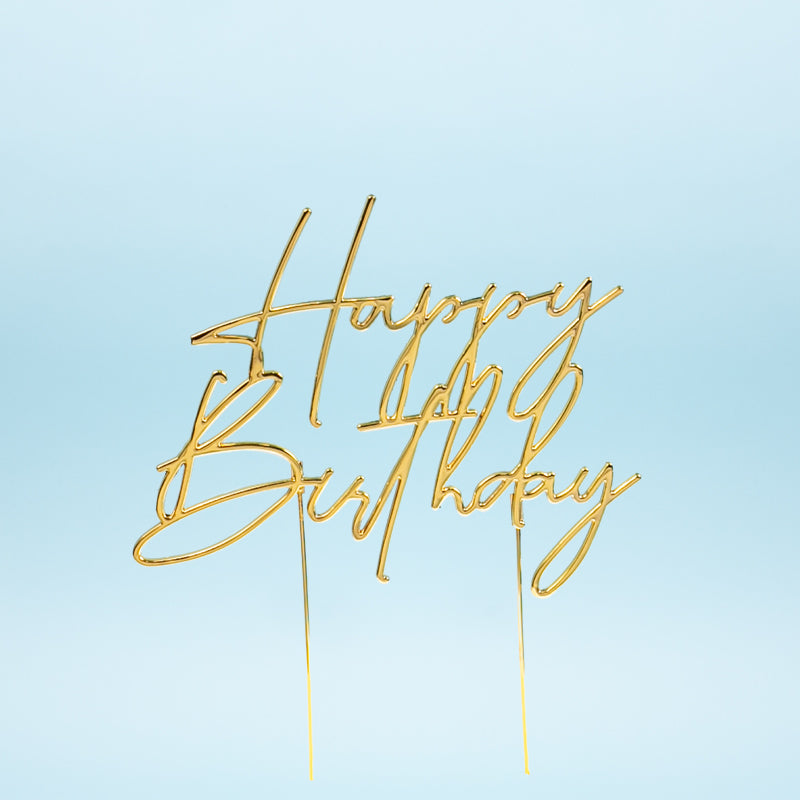 Cake & Candle Metal Cake Topper Happy Birthday 4 Gold