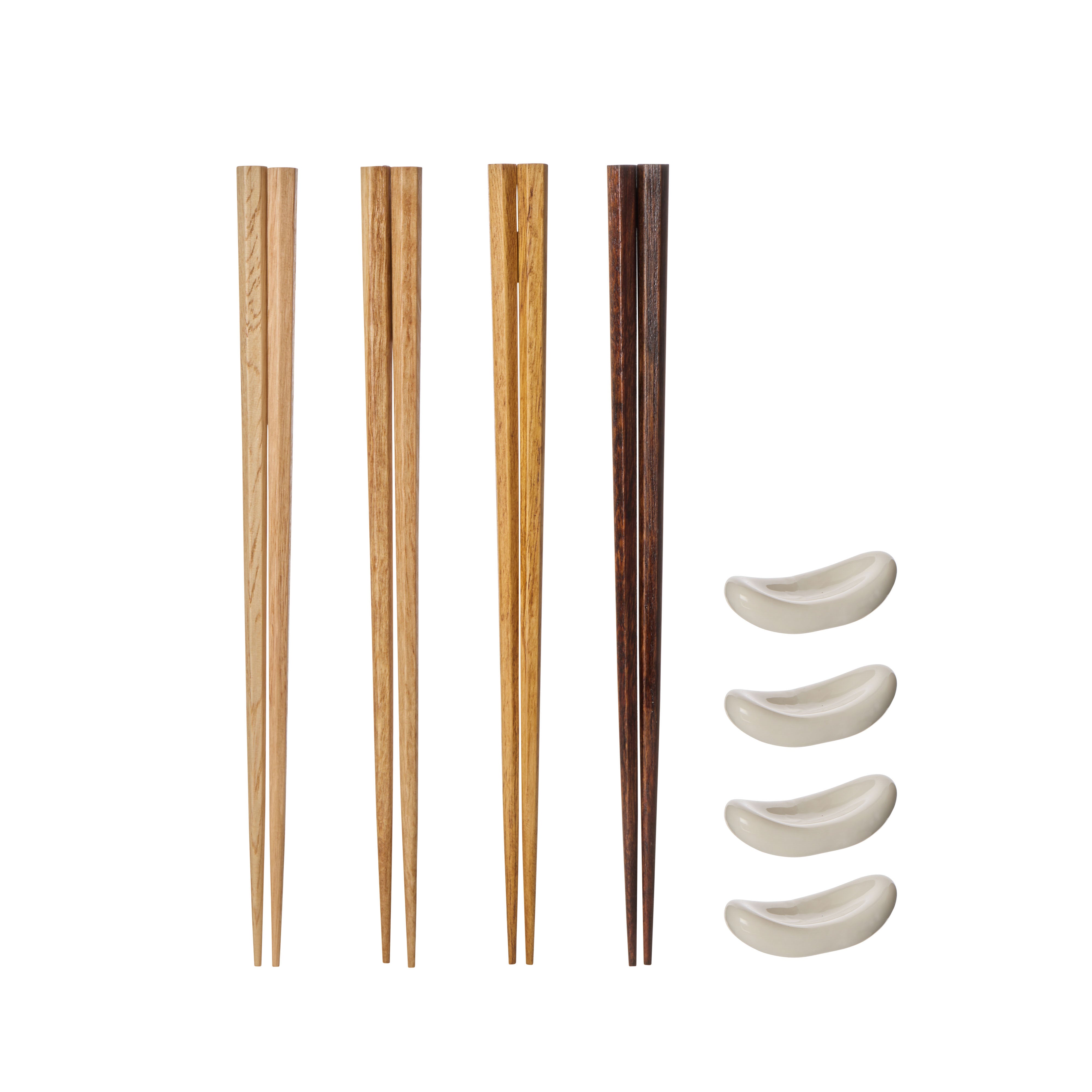 Davis & Waddell Wooden Chopsticks with Ceramic Rest 4 Piece Set Assorted